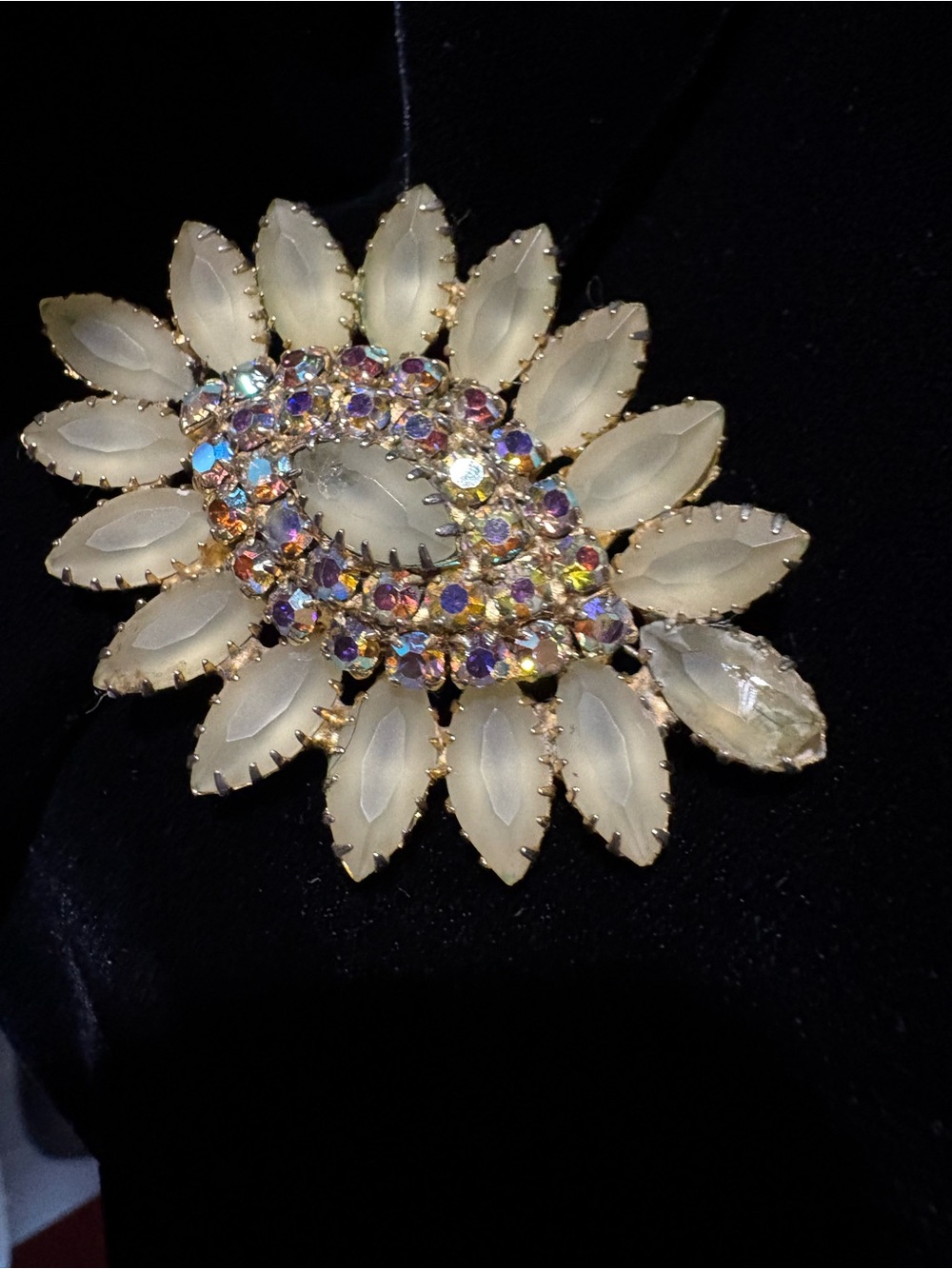 Gold-Tone White Opalescent Flower Brooch